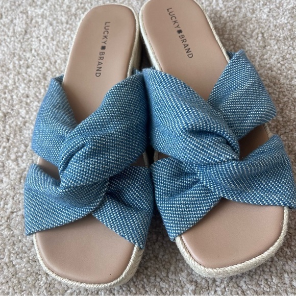 Lucky Brand Denim Blue Twist Slide Espadrille Sandals Women's Size 9 - Picture 6 of 11